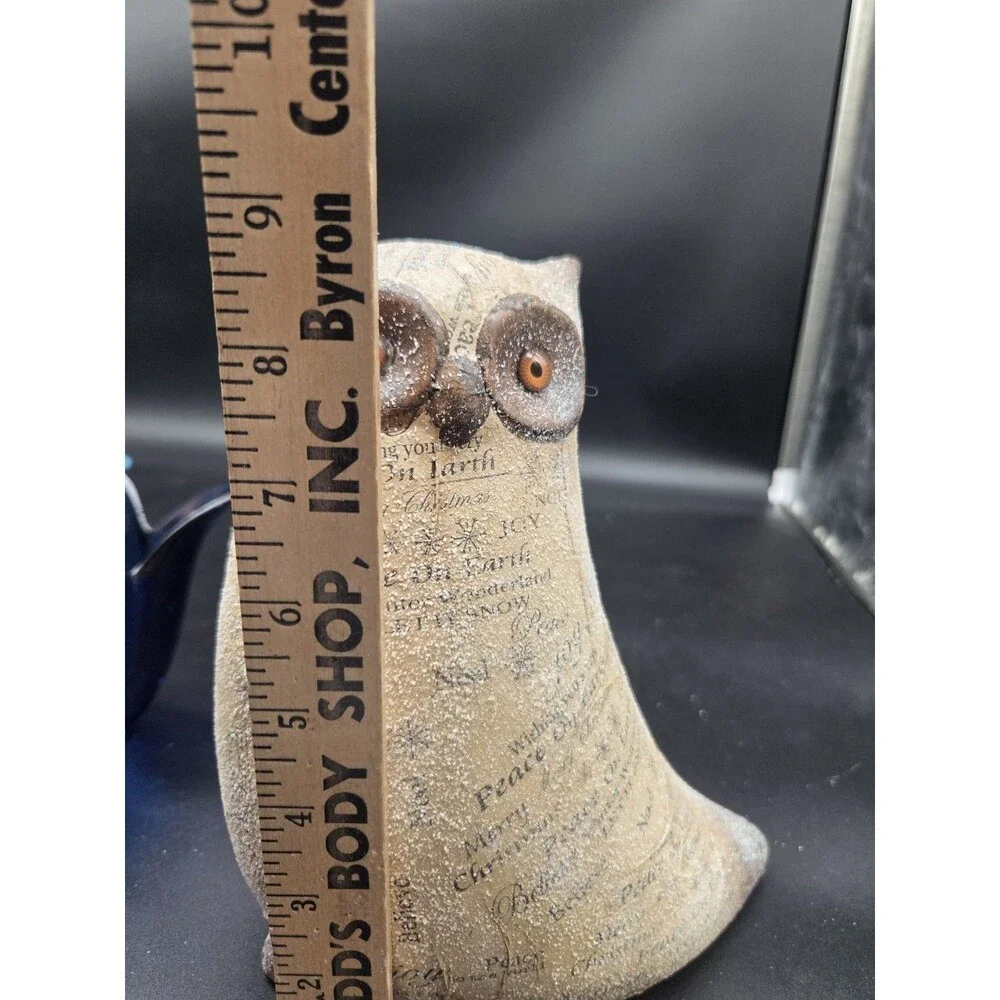 Ceramic Decoupage Owl Figurine Sugar Glitter Christmas Holiday Winter Decor 8.5